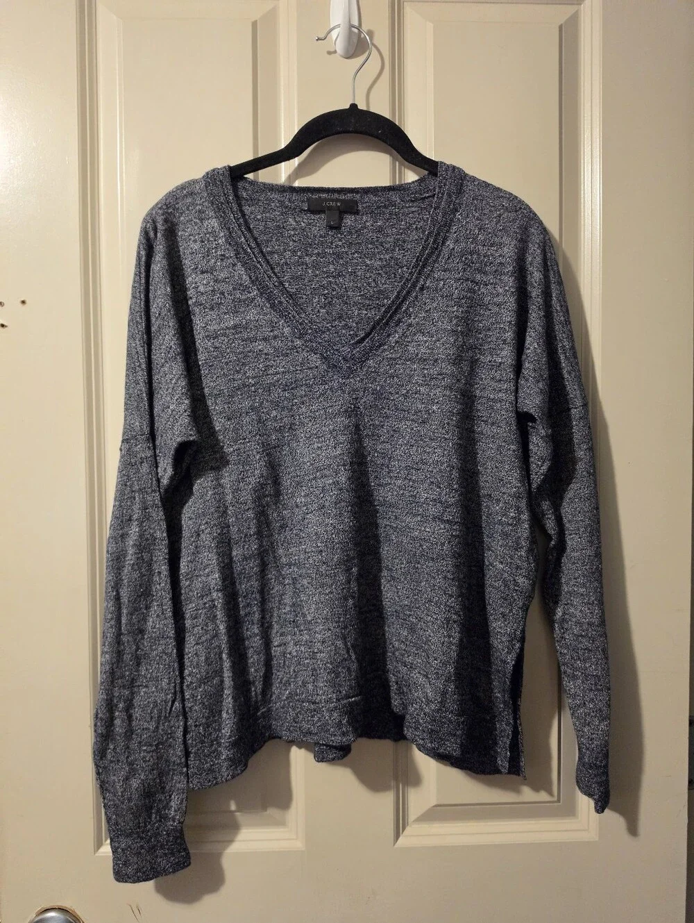 J. Crew Heathered Navy V-Neck Long Sleeve Sweater L